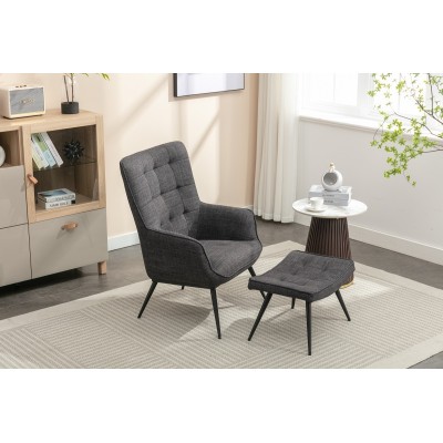 Katelyn Accent Chair with Stool - Charcoal Grey