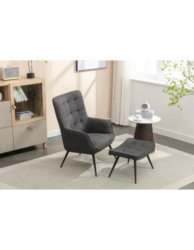 Katelyn Accent Chair with Stool - Charcoal Grey
