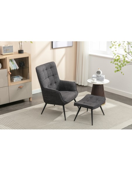 Katelyn Accent Chair with Stool - Charcoal Grey