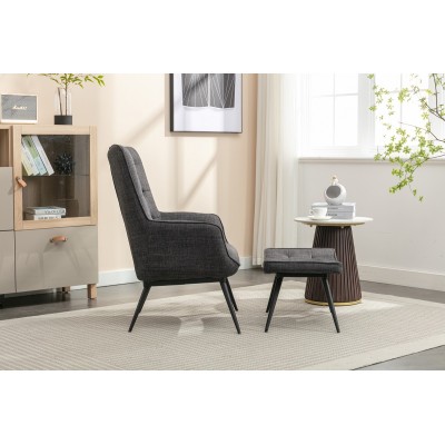 Katelyn Accent Chair with Stool - Charcoal Grey