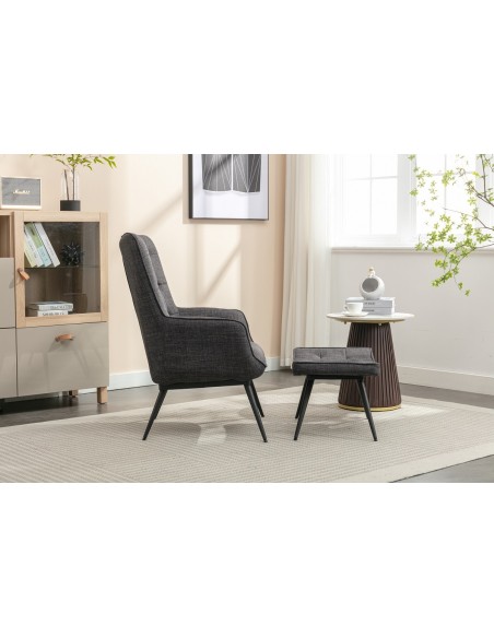 Katelyn Accent Chair with Stool - Charcoal Grey