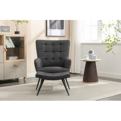 Katelyn Accent Chair with Stool - Charcoal Grey