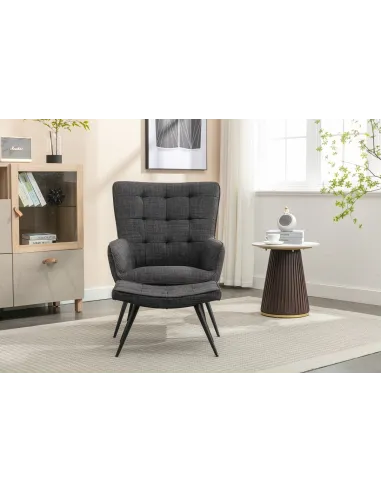 Katelyn Accent Chair with Stool - Charcoal Grey