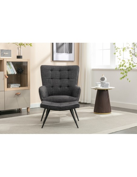 Katelyn Accent Chair with Stool - Charcoal Grey