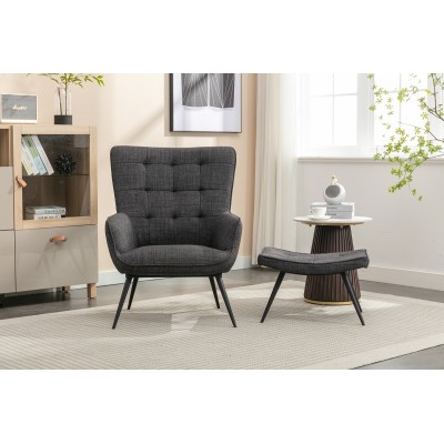 Katelyn Accent Chair with Stool - Charcoal Grey