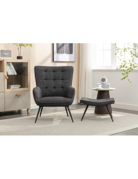 Katelyn Accent Chair with Stool - Charcoal Grey