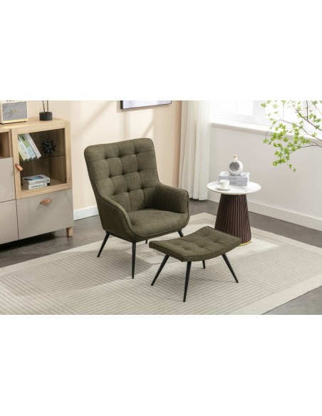 Katelyn Accent Chair with Stool - Moss Green