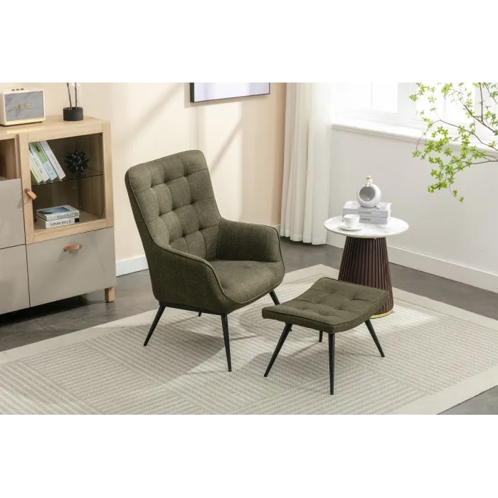 Katelyn Accent Chair with Stool - Moss Green