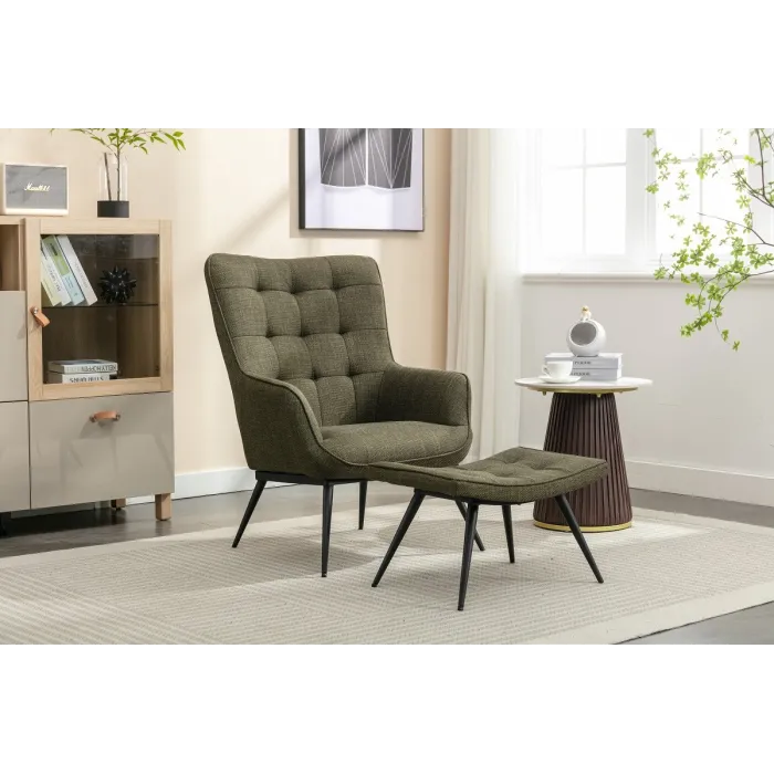 Katelyn Accent Chair with Stool - Moss Green