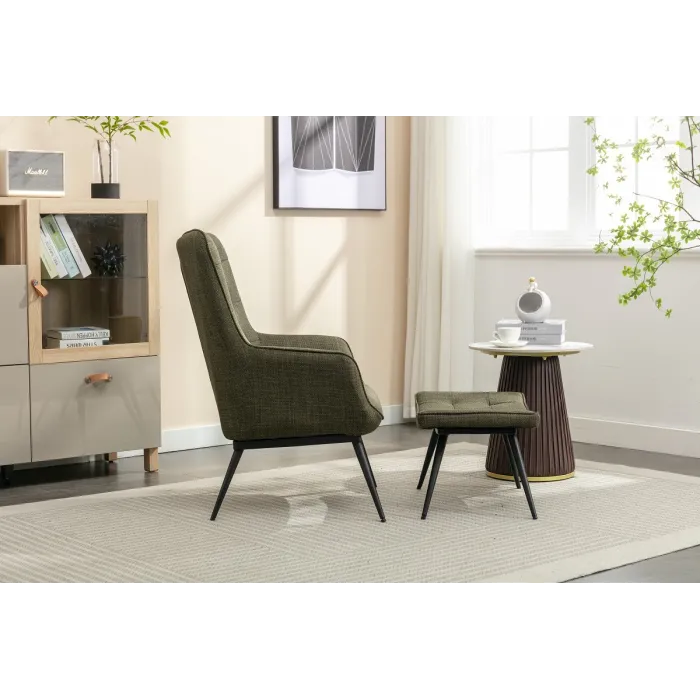 Katelyn Accent Chair with Stool - Moss Green