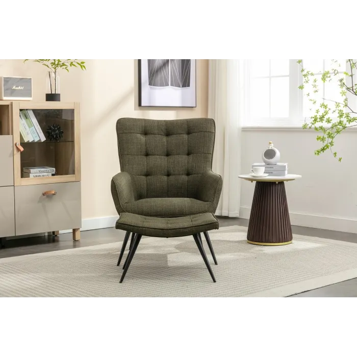 Katelyn Accent Chair with Stool - Moss Green