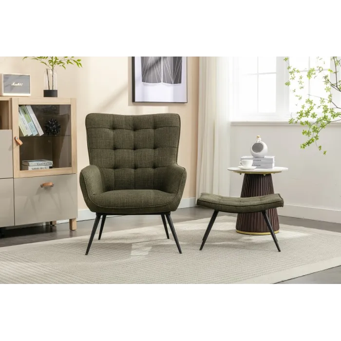 Katelyn Accent Chair with Stool - Moss Green