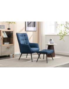 Katelyn Accent Chair with Stool - Denim Blue 2
