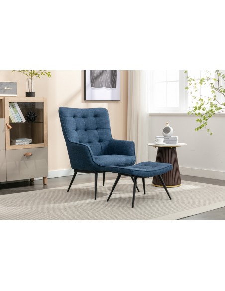 Katelyn Accent Chair with Stool - Denim Blue