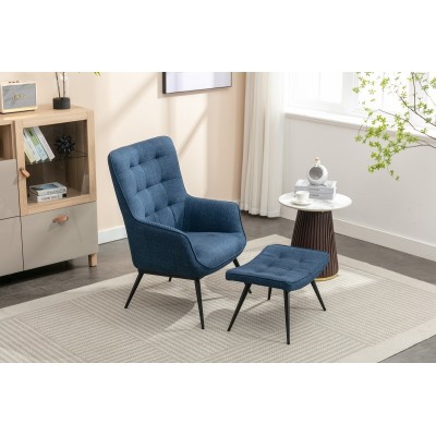 Katelyn Accent Chair with Stool - Denim Blue