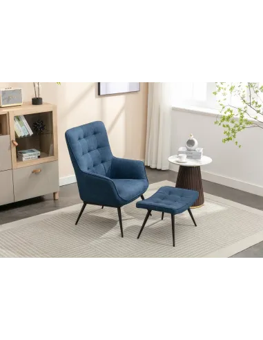 Katelyn Accent Chair with Stool - Denim Blue