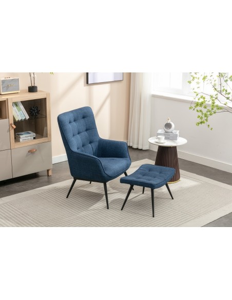 Katelyn Accent Chair with Stool - Denim Blue