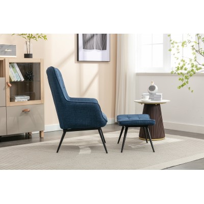Katelyn Accent Chair with Stool - Denim Blue
