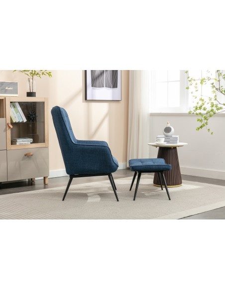 Katelyn Accent Chair with Stool - Denim Blue