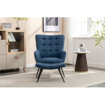 Katelyn Accent Chair with Stool - Denim Blue