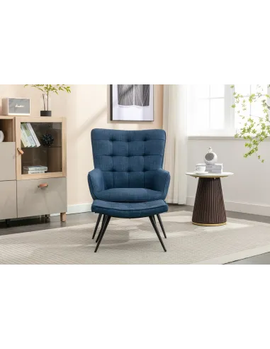Katelyn Accent Chair with Stool - Denim Blue