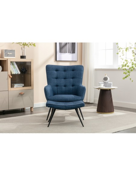 Katelyn Accent Chair with Stool - Denim Blue