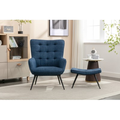 Katelyn Accent Chair with Stool - Denim Blue