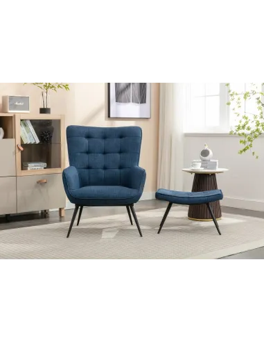 Katelyn Accent Chair with Stool - Denim Blue