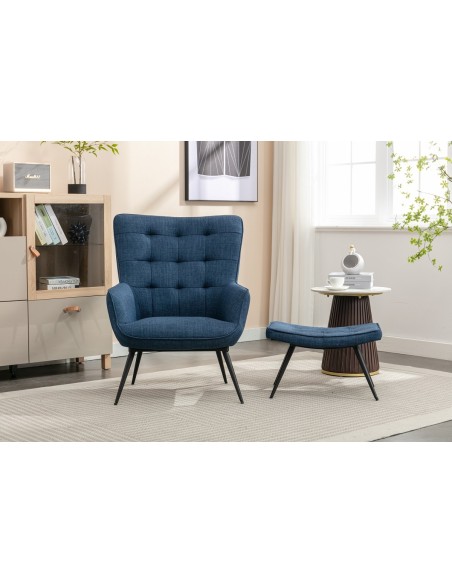 Katelyn Accent Chair with Stool - Denim Blue