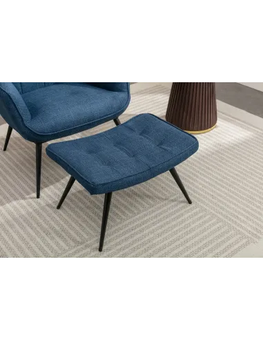 Katelyn Accent Chair with Stool - Denim Blue