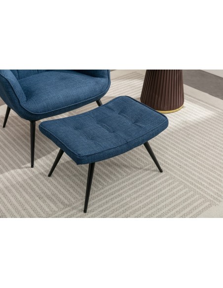 Katelyn Accent Chair with Stool - Denim Blue