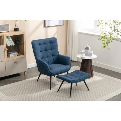 Katelyn Accent Chair with Stool - Denim Blue