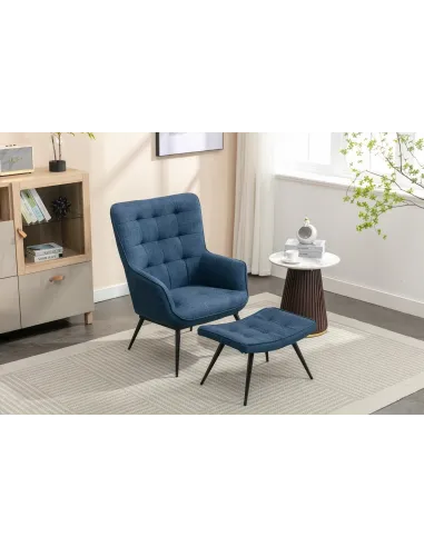 Katelyn Accent Chair with Stool - Denim Blue