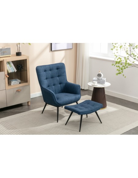 Katelyn Accent Chair with Stool - Denim Blue