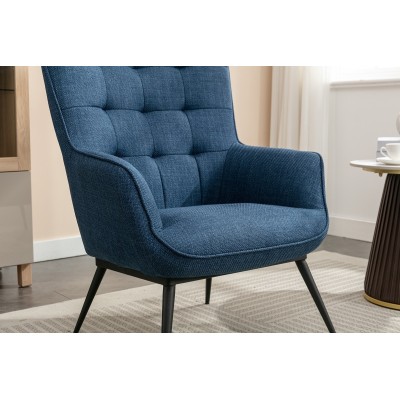 Katelyn Accent Chair with Stool - Denim Blue