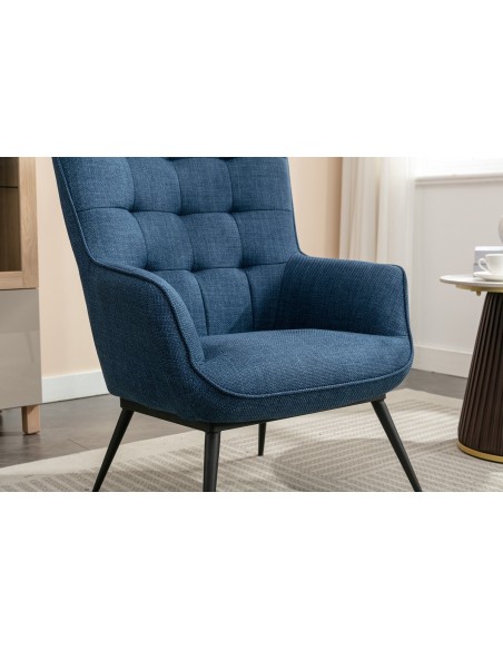 Katelyn Accent Chair with Stool - Denim Blue