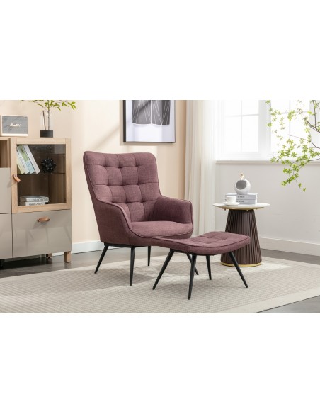 Katelyn Accent Chair with Stool - Mulberry