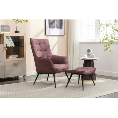 Katelyn Accent Chair with Stool - Mulberry