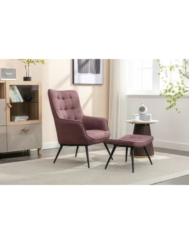 Katelyn Accent Chair with Stool - Mulberry