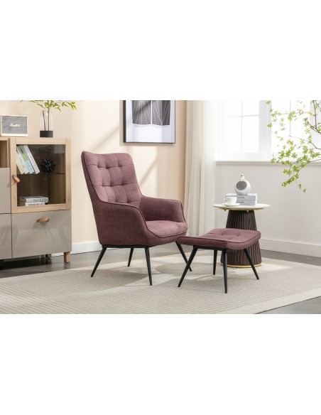 Katelyn Accent Chair with Stool - Mulberry