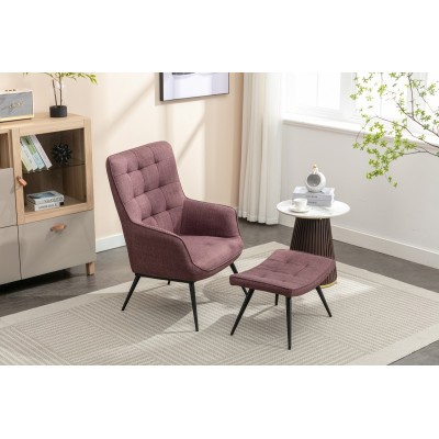 Katelyn Accent Chair with Stool - Mulberry
