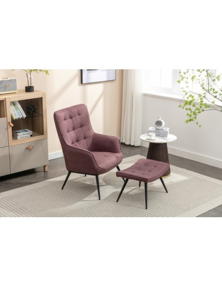 Katelyn Accent Chair with Stool - Mulberry