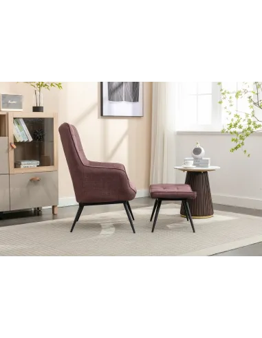 Katelyn Accent Chair with Stool - Mulberry