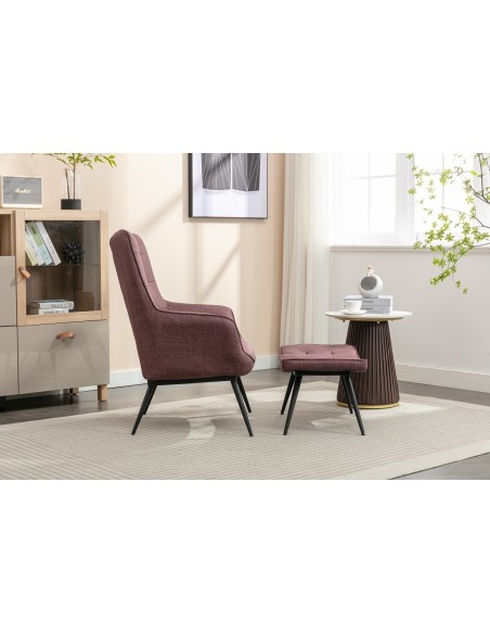 Katelyn Accent Chair with Stool - Mulberry