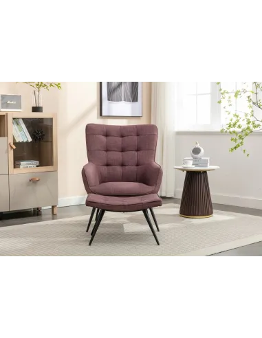 Katelyn Accent Chair with Stool - Mulberry