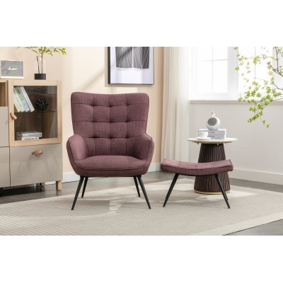 Katelyn Accent Chair with Stool - Mulberry