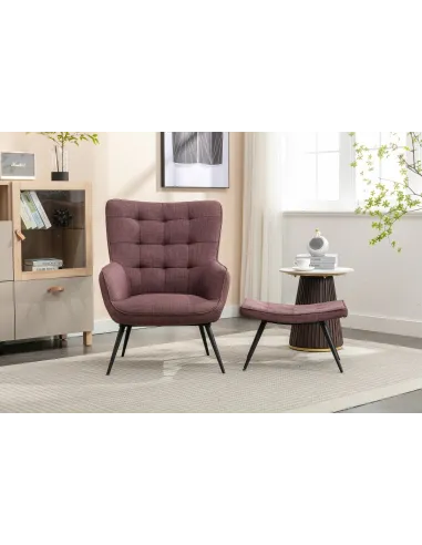 Katelyn Accent Chair with Stool - Mulberry