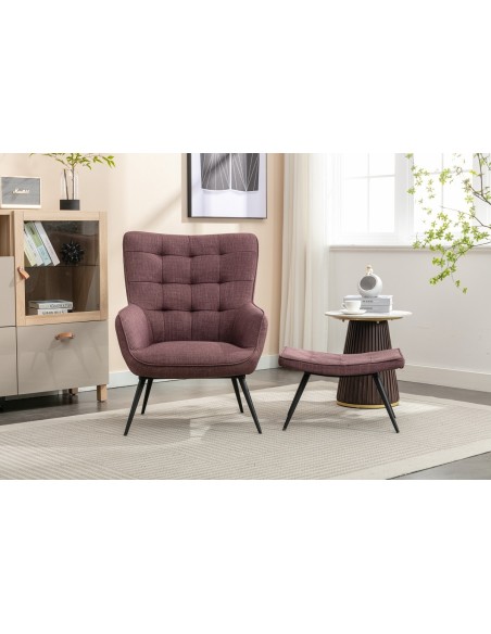 Katelyn Accent Chair with Stool - Mulberry