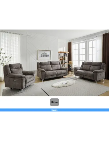 Monroe Electric Recliner 3 Seater Sofa - Stone