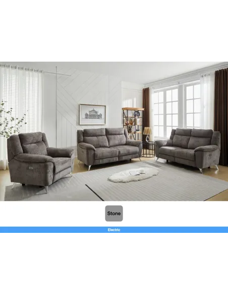 Monroe Electric Recliner 3 Seater Sofa - Stone